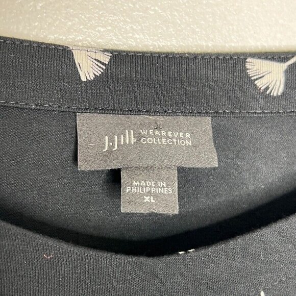 J Jill Wearever Collection Black White Dandelion Print Pleated Blouse XL Women - Picture 4 of 8